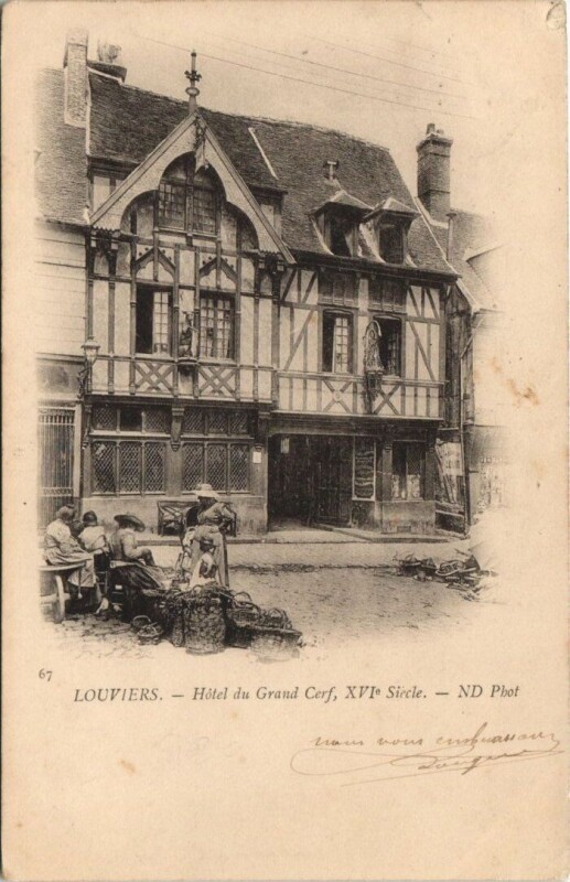 Carte postale ancienne Louviers-Hotel du Grand Cerf à Louviers