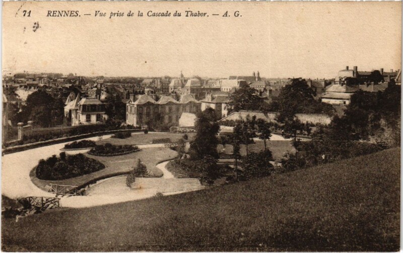 Carte postale ancienne Rennes Vue prise de la Cascade du Thabor France à Rennes
