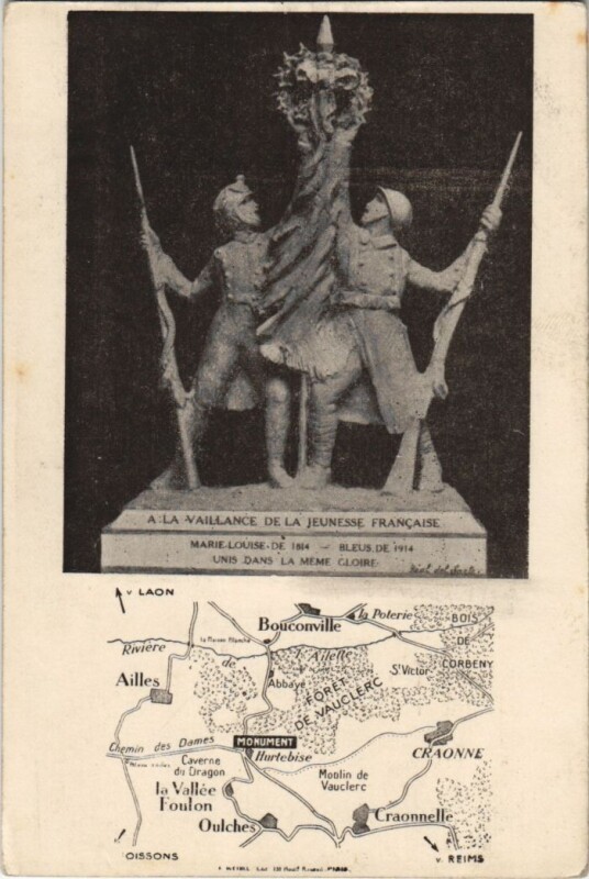 Carte postale ancienne Aisne - Monument - Map