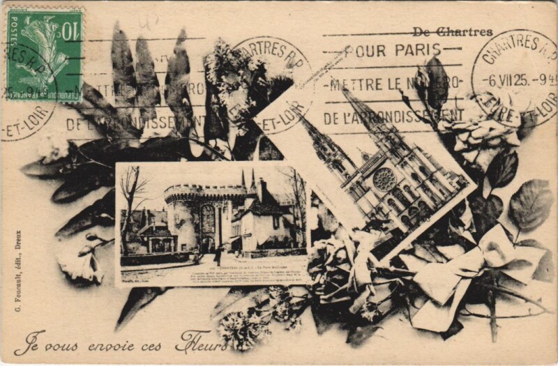 Carte postale ancienne De Chartres Je Vous envoie ces Fleurs à Chartres