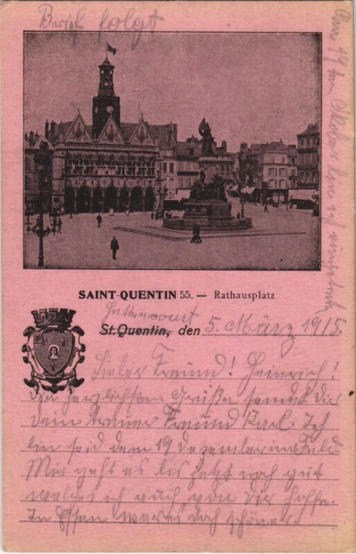 Carte postale ancienne Saint Quentin- Rathausplatz France à Saint-Quentin