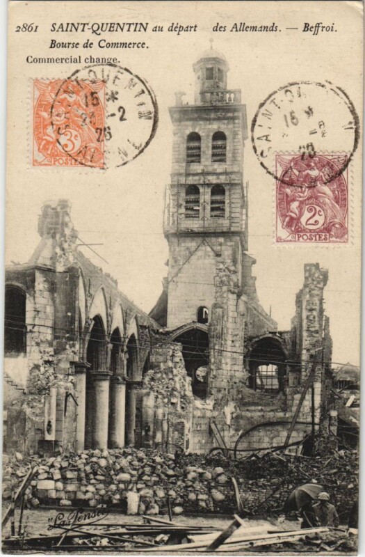 Carte postale ancienne Saint Quentin- Beffroi, Bourse de Commerce France à Saint-Quentin