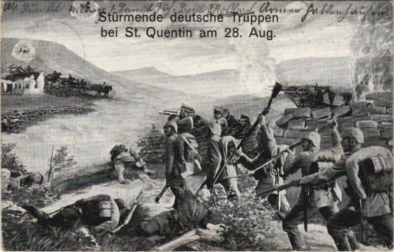 Carte postale ancienne Saint Quentin- Sturmende deutsche Truppen France à Saint-Quentin