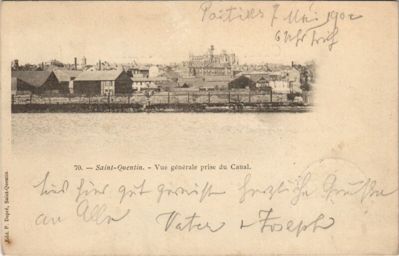 Carte postale ancienne Saint Quentin- vue generale pris du Canal France à Saint-Quentin