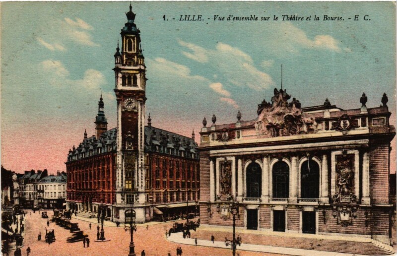 Carte postale ancienne Nord Lille Le Théatre la Bourse à Lille