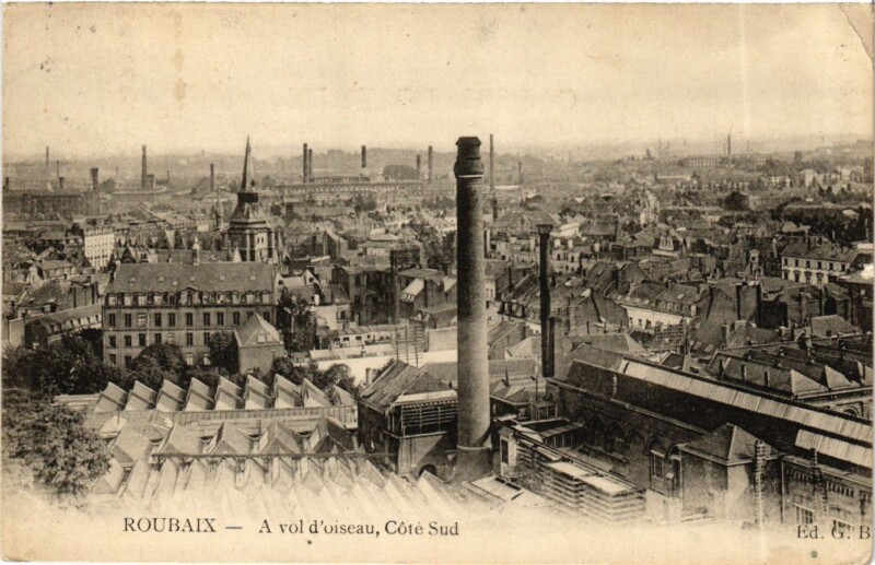 Carte postale ancienne Nord Roubaix A vol d'oiseau Cote Sud à Roubaix
