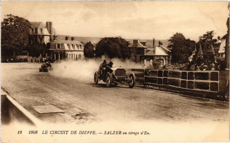 Carte postale ancienne Salzer - Au virage d'Eu