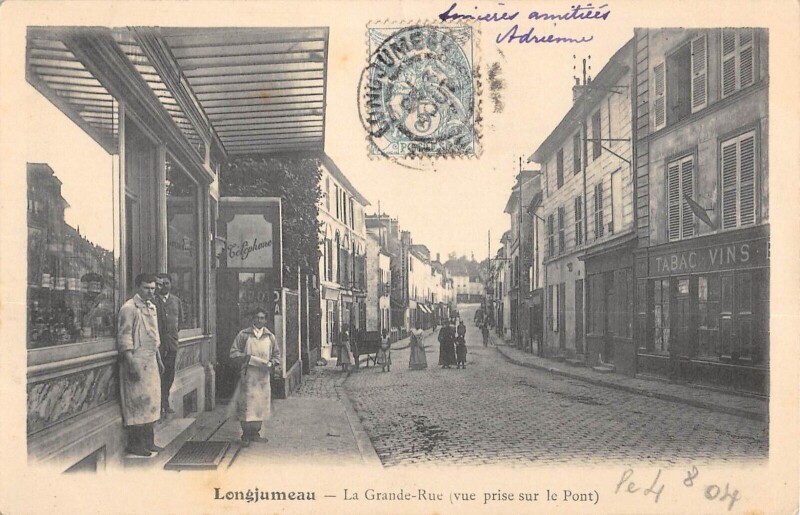 Carte postale ancienne Longjumeau La Grande Rue Vue Prise Sur Le Pont à Longjumeau
