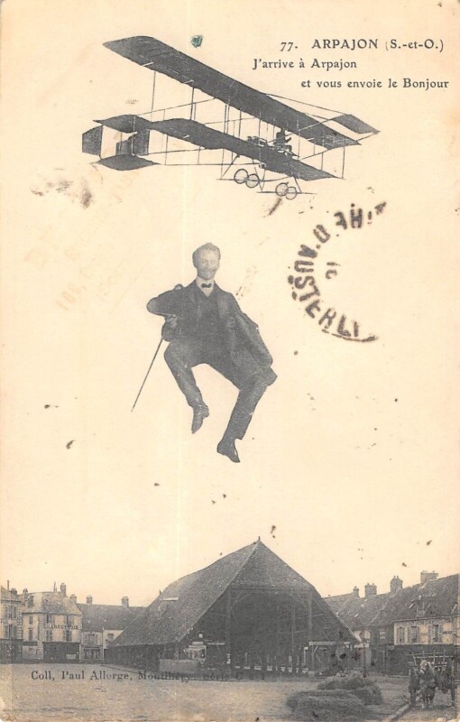 Carte postale ancienne Arpajon J'Arrive A Arpajon Et Vous Envoie Le Bonjour Aeroplane à Arpajon