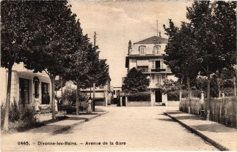 Carte postale ancienne Divonne-Les-Brains - Avenue de la Gare