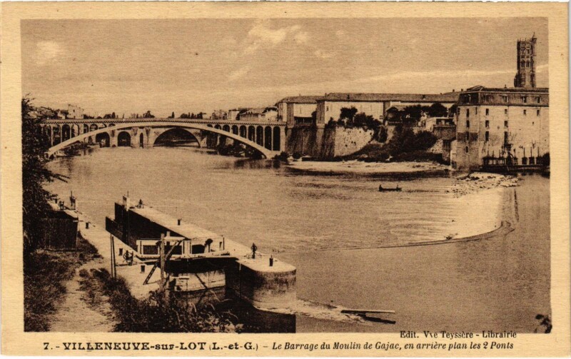 Carte postale ancienne Villeneuve-s-Lot Le Barrage du Moulin