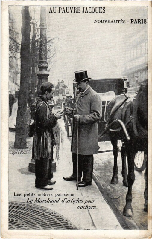 Carte postale ancienne Paris Petits Metiers Le Marchand d'articles pour cochers