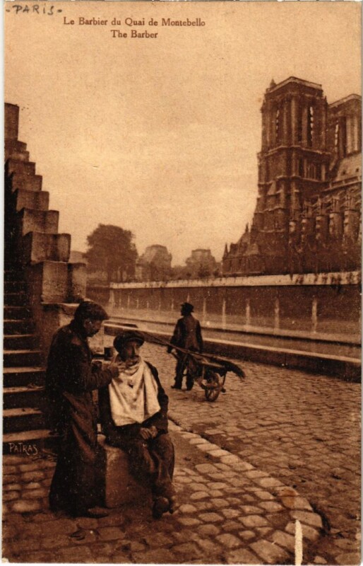 Carte postale ancienne Paris Petits Metiers Le Barbier du Quai de Montebello à Paris 5e