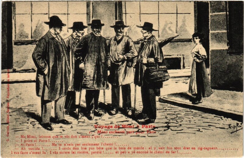 Carte postale ancienne 1 Voyage de Mimi a Paris echante part pour Paris