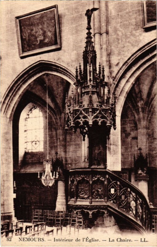 Carte postale ancienne Nemours Interieur de l'Eglise La Chaire à Nemours