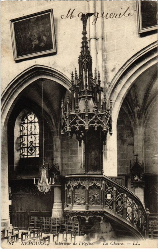 Carte postale ancienne Nemours Interieur de l'Eglise La Chaire à Nemours