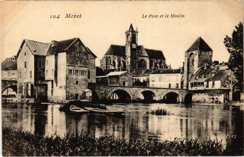 Carte postale ancienne Moret sur Loing Pont et le Moulin