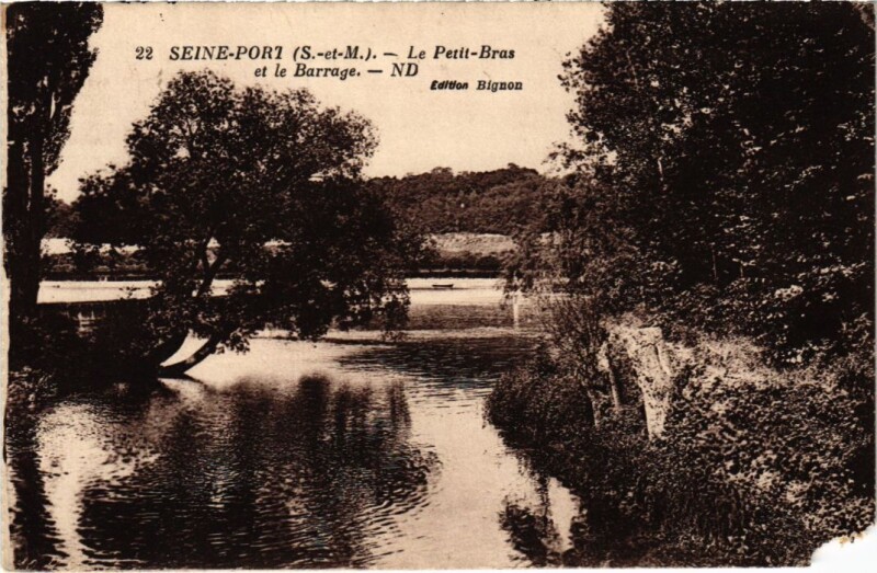 Carte postale ancienne Seine Port Le Petit Bras et le Barrage à Seine-Port