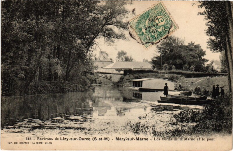 Carte postale ancienne Mary-sur-Marne Les Bords de la Marne et le Pont à Mary-sur-Marne