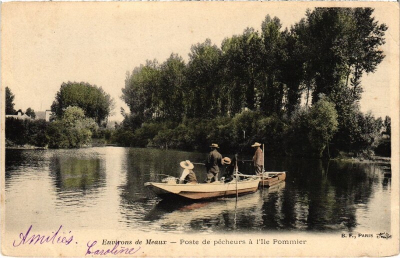 Carte postale ancienne Environs de Meaux Poste de Pecheurs a l'Ile Pommier à Meaux