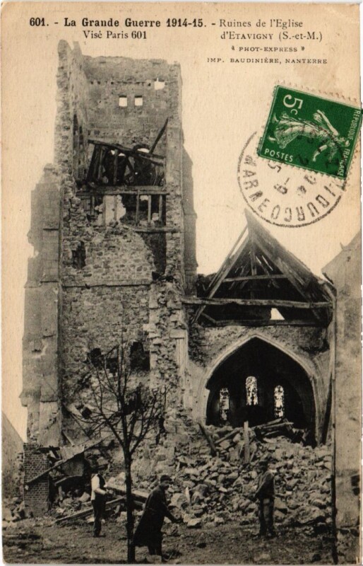 Carte postale ancienne Etavigny Ruines de l'Eglise - 1914-15