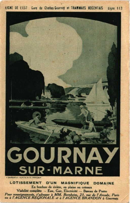 Carte postale ancienne Gournay-sur-Marne Affiche Ligne de l'Est à Gournay-sur-Marne