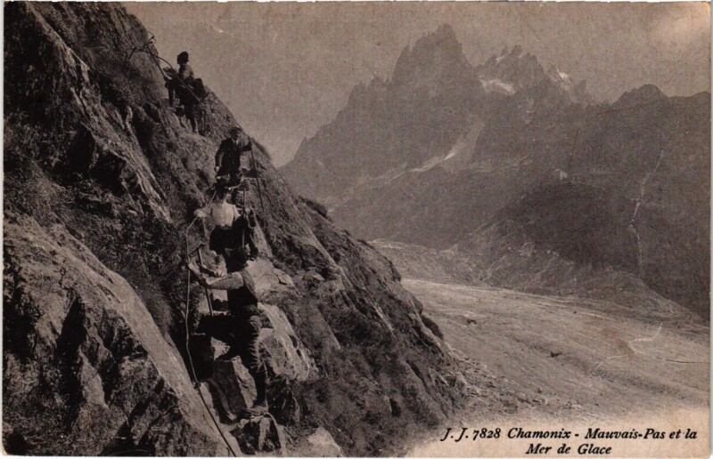 Carte postale ancienne Chamonix - Mauvais-Pas et la Mer de Glace