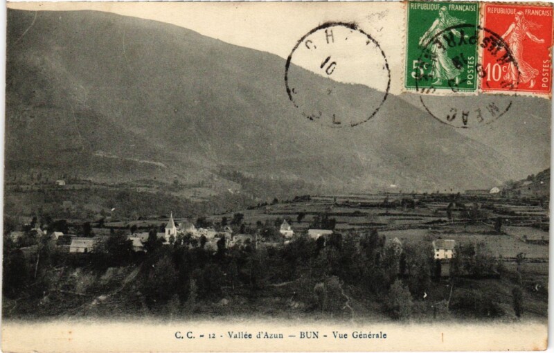 Carte postale ancienne Vallée d'Azun - Bun - Vue Générale