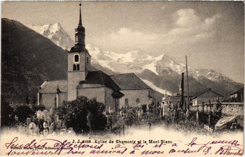 Carte postale ancienne Eglise de Chamoni et le Mont-Blanc