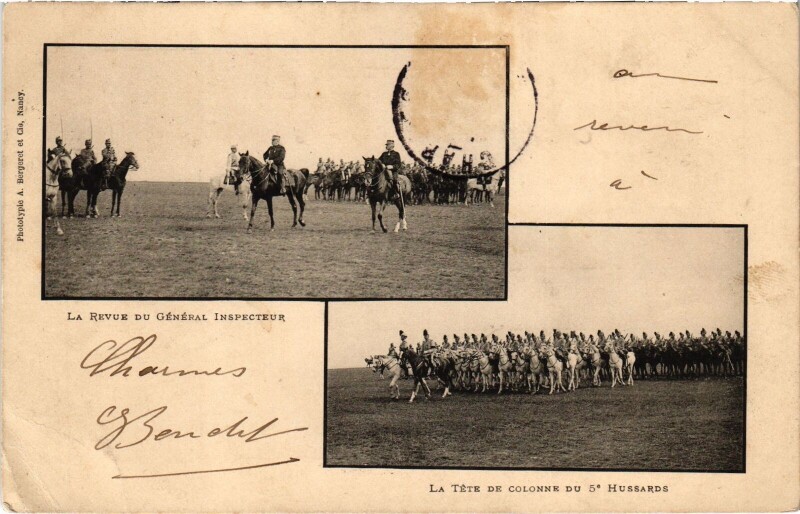 Carte postale ancienne Militaire Nancy - La Revue du Général Inspecteur à Nancy