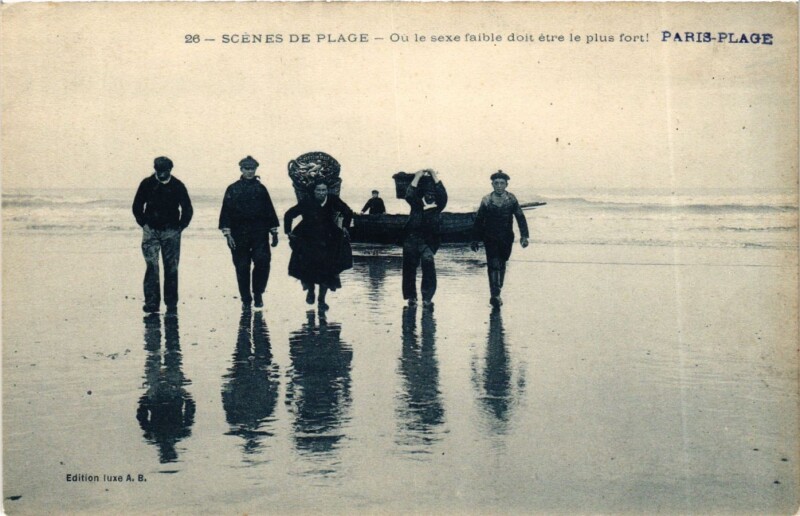 Carte postale ancienne Scénes de Plage - Ou le sece faible doit étre le plus foret.