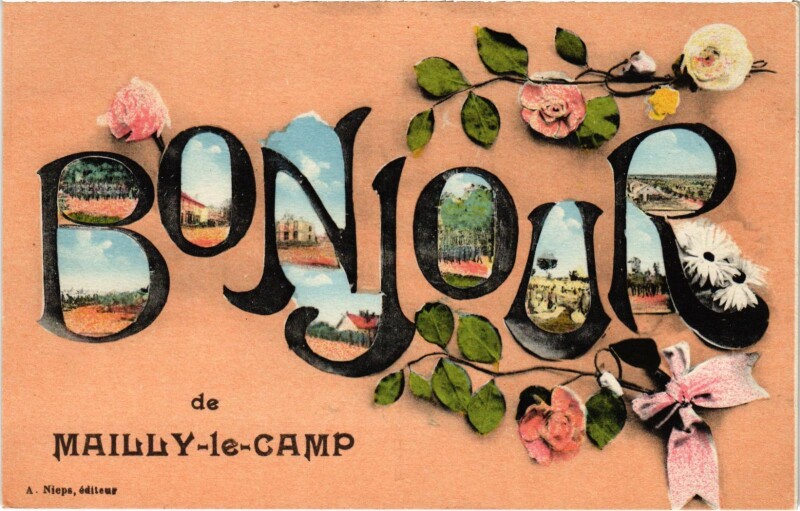 Carte postale ancienne Bonjour de Mailly-le-Camp Aube à Mailly-le-Camp