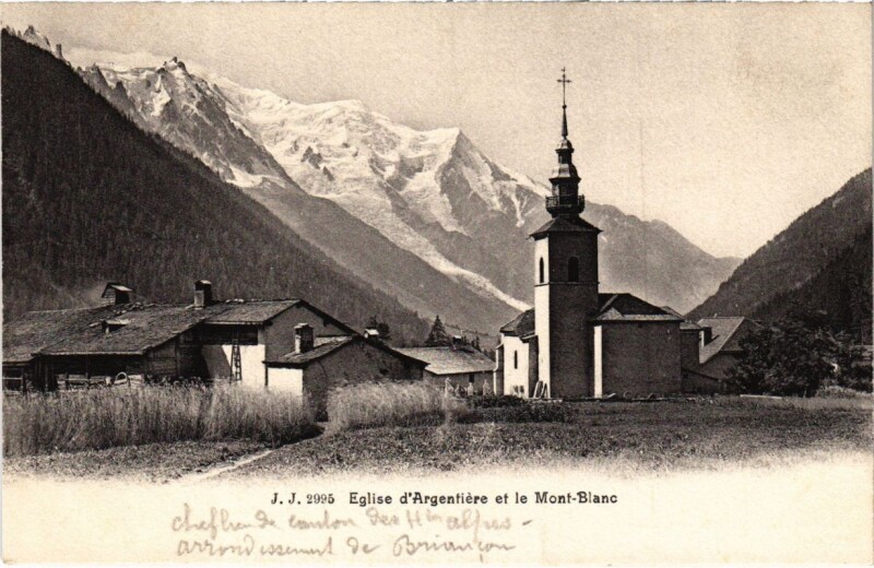 Carte postale ancienne Eglise d'Argentiere et le Mont-Blanc