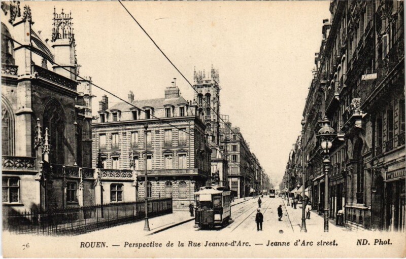 Carte postale ancienne Rouen - Perspective de la Rue Jeanne-d'Arc à Rouen