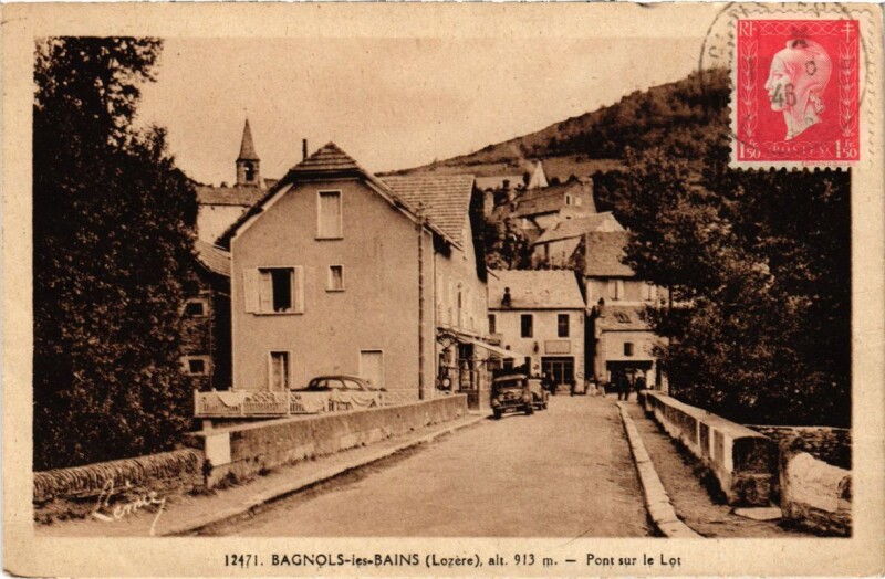 Carte postale ancienne Bagnols-les-Bains - Pont sur le Lot