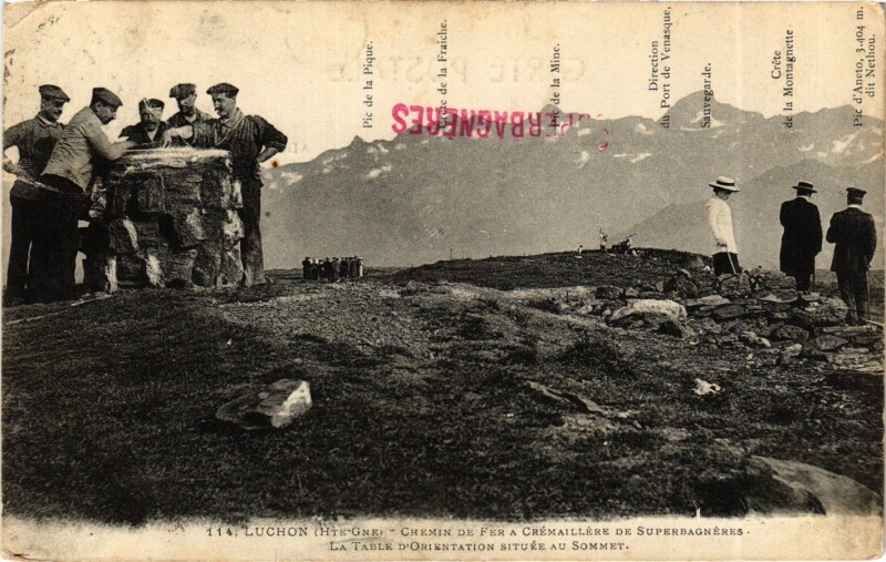 Carte postale ancienne Luchon Table d'Orientation située au Sommet