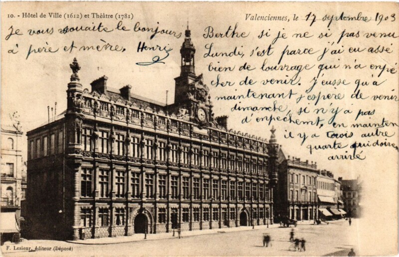 Carte postale ancienne Nord Valenciennes Hotel de Ville Théatre à Valenciennes