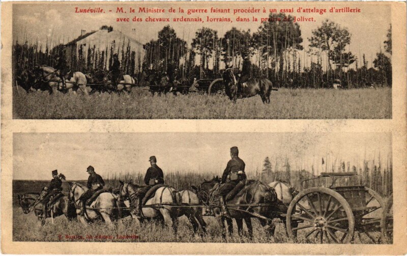Carte postale ancienne Militaire Lunéville - M. le Ministre de la guerre faisant à Lunéville
