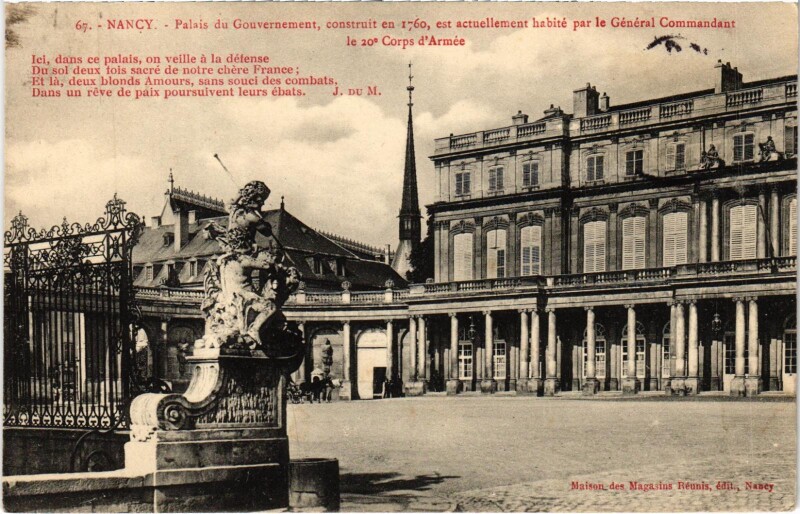 Carte postale ancienne Militaire Nancy - Palais du Gouvernement, construit en 1760 à Nancy