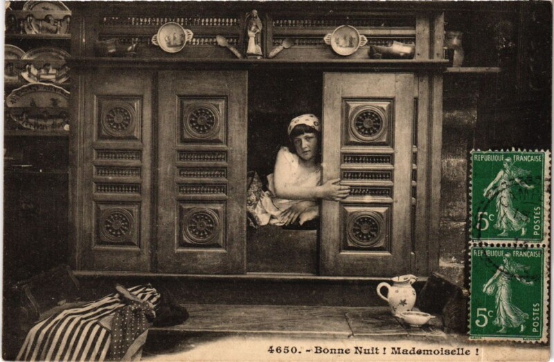 Carte postale ancienne Bonne Nuit - Mademoiselle - Folklore