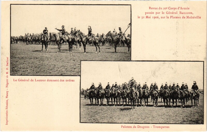 Carte postale ancienne Militaire Nancy - Revue du 20e Corps d'Armée passée par à Nancy
