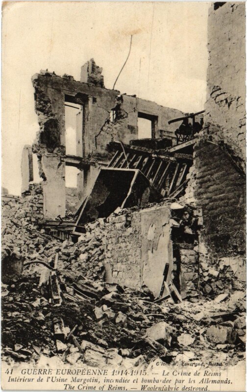 Carte postale ancienne Militaire - Le Crime de Reims - Interieur de l'Usine Margotin à Reims