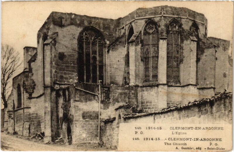 Carte postale ancienne Militaire Clermont-en-Argonne - L'Eglise à Clermont-en-Argonne
