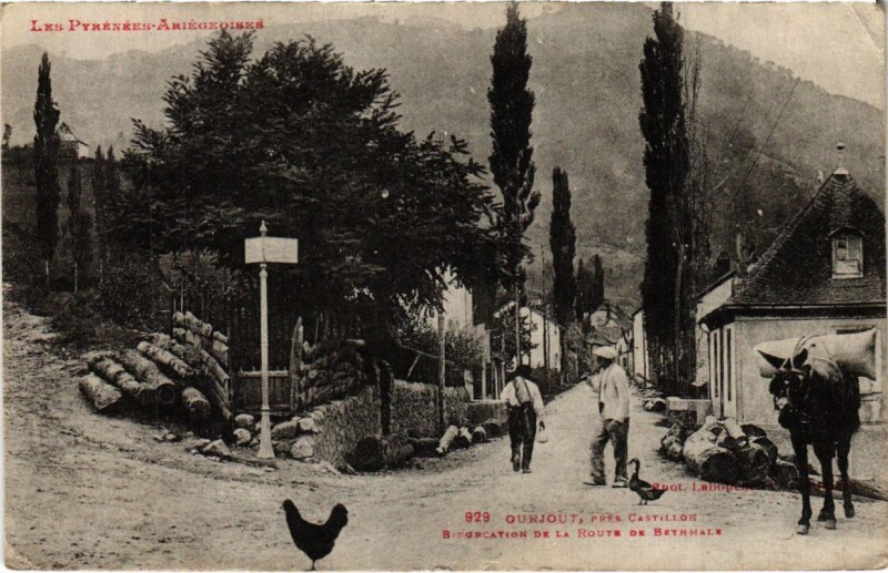 Carte postale ancienne Ourjout- Bifurcation de la Route de Bethmale France à Bethmale
