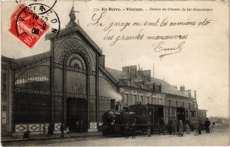Carte postale ancienne En Berry Vierzon Station du Chemin de fer economique Tram Vapeur à Vierzon