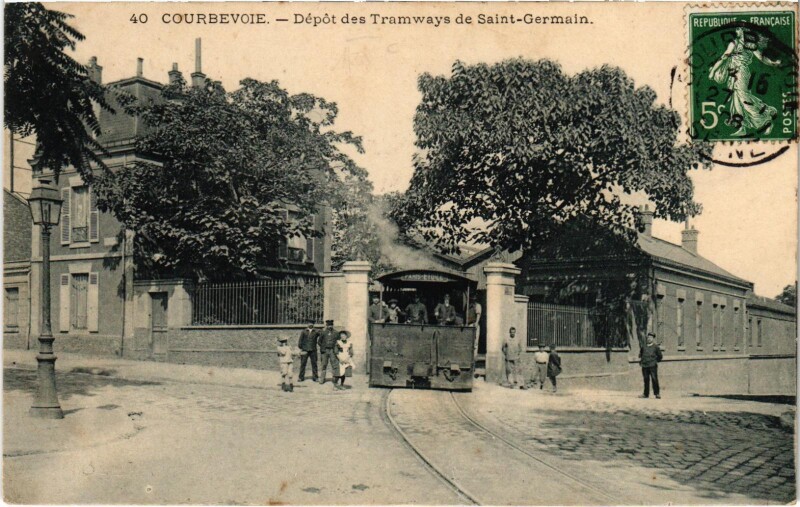 Carte postale ancienne Courbevoie Depot des Trams de Saint-Germain Tram Vapeur à Courbevoie