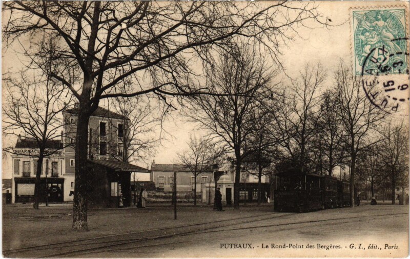 Carte postale ancienne Puteaux Rind-Point des Bergeres Tram Vapeur à Puteaux