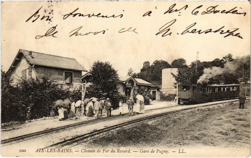 Carte postale ancienne Aix-les-Bains Gare de Pugny Tram Vapeur à Aix-les-Bains