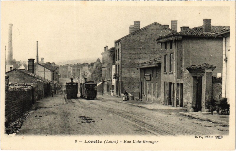 Carte postale ancienne Lorette Rue Cote-Granger Tram Vapeur à Lorette