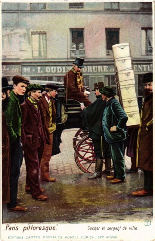 Carte postale ancienne Paris Petits Metiers Cocher et sergent de ville à Paris